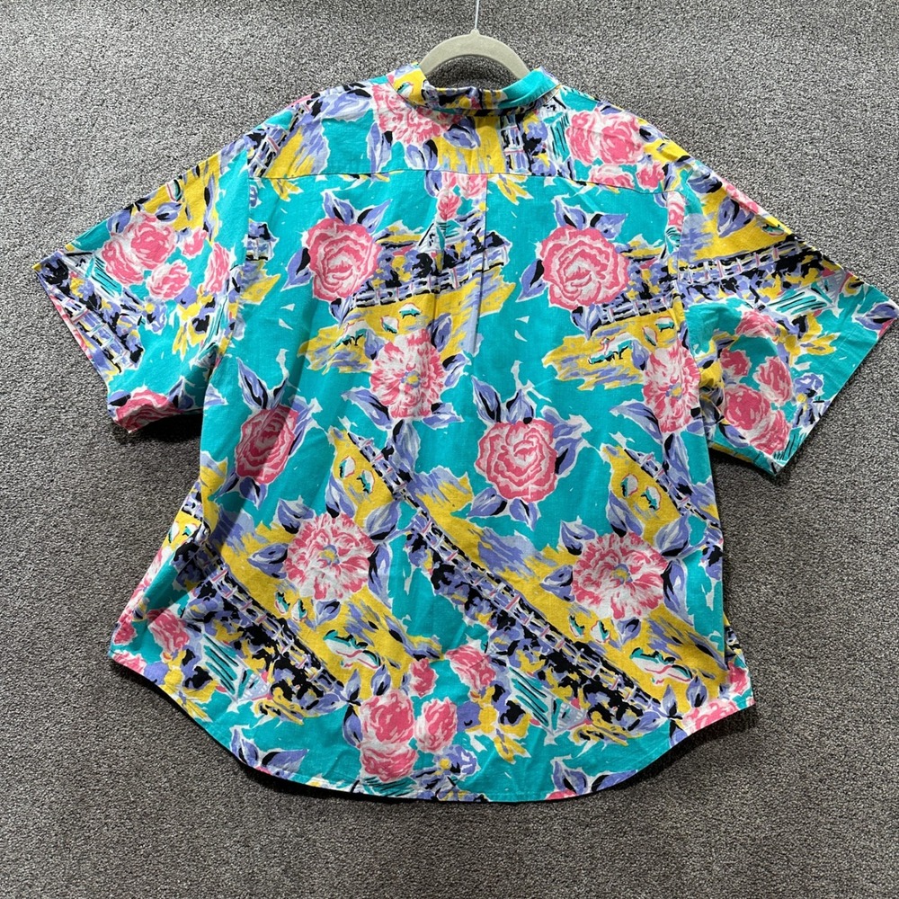 VTG 90s Cherokee Button Up Top Women 20 Floral‎ Teal USA Made Eclectic Cottage